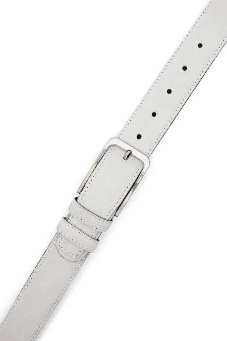 Beyaz El Yapımı Süet Kemer