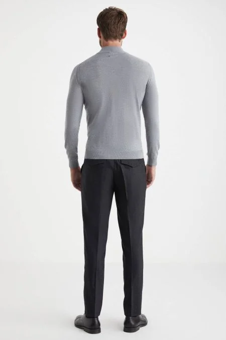 Lupetto Yaka Merino Yün Açık Gri Triko