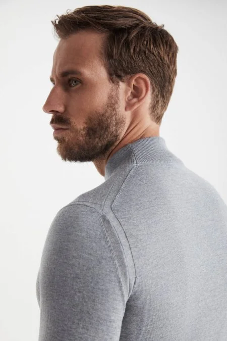 Lupetto Yaka Merino Yün Açık Gri Triko