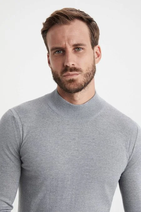 Lupetto Yaka Merino Yün Açık Gri Triko