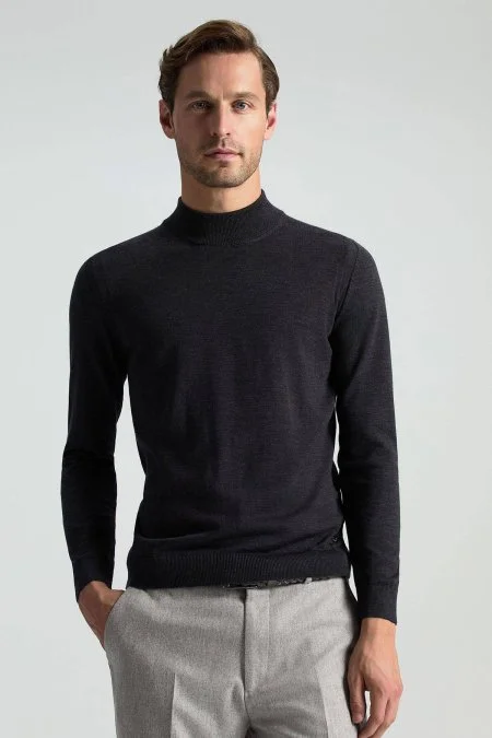 Lupetto Yaka Merino Yün Antrasit Triko