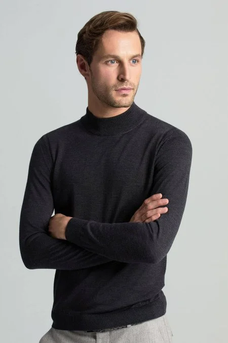 Lupetto Yaka Merino Yün Antrasit Triko