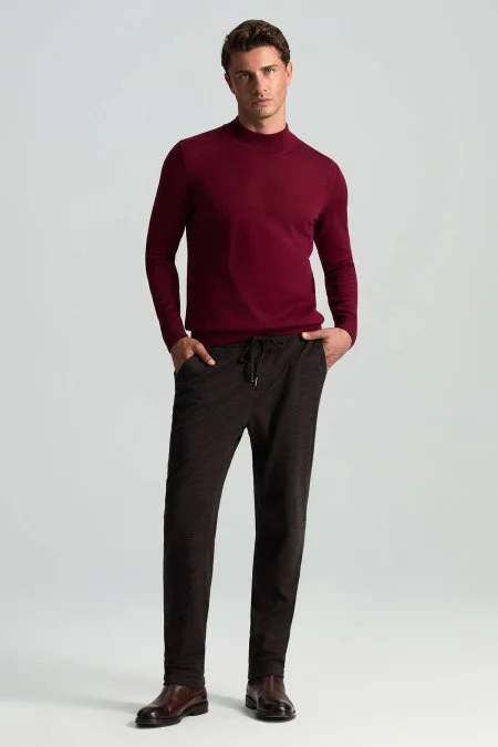 Lupetto Yaka Merino Yün Bordo Triko