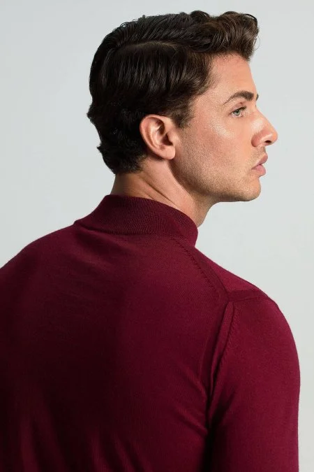 Lupetto Yaka Merino Yün Bordo Triko