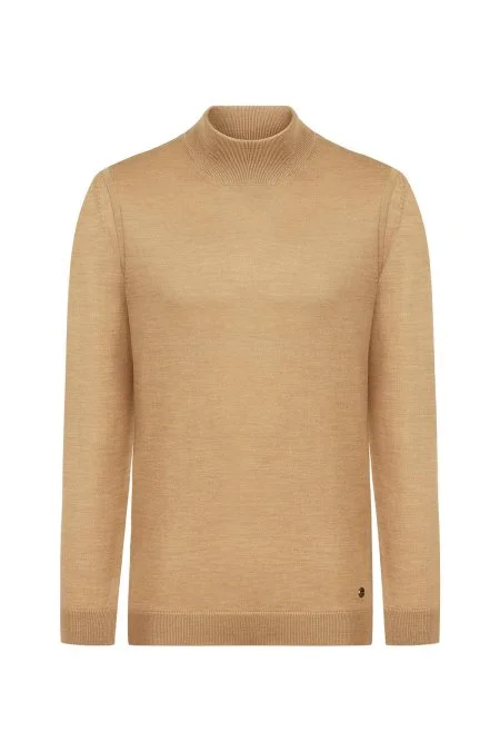 Lupetto Yaka Merino Yün Camel Triko