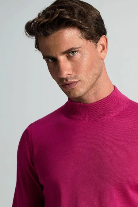 Lupetto Yaka Merino Yün Fuşya Triko