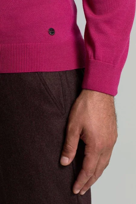 Lupetto Yaka Merino Yün Fuşya Triko