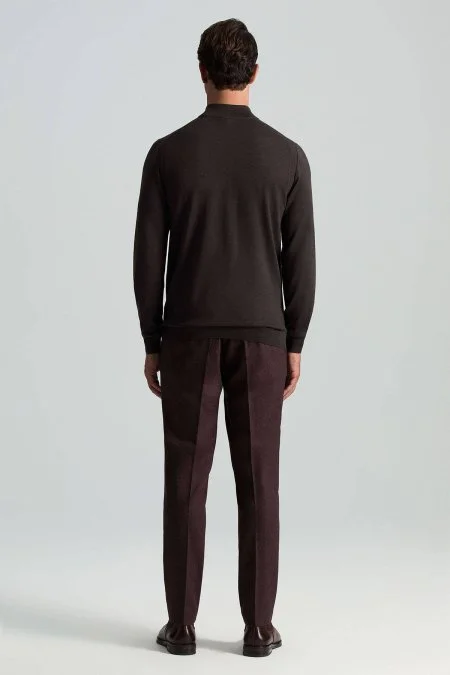 Lupetto Yaka Merino Yün Koyu Kahverengi Triko