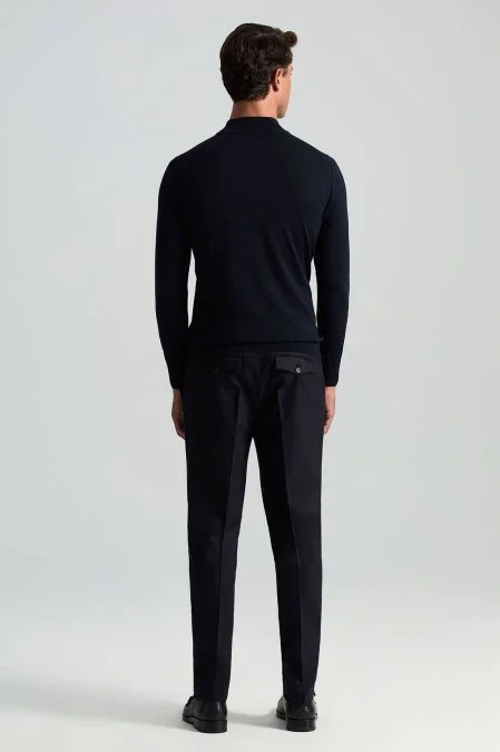 Lupetto Yaka Merino Yün Lacivert Triko