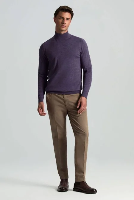 Lupetto Yaka Merino Yün Mor Triko