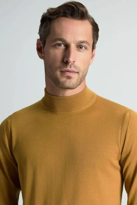 Lupetto Yaka Merino Yün Sarı Triko