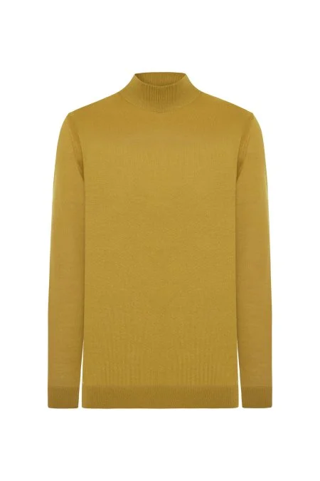 Lupetto Yaka Merino Yün Sarı Triko