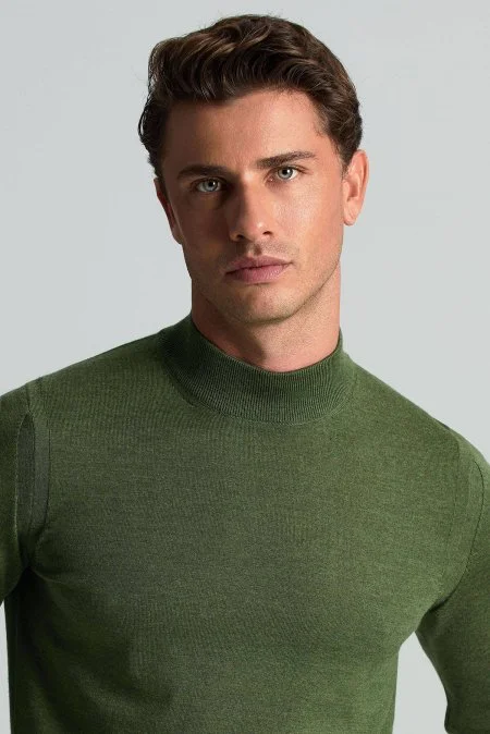 Lupetto Yaka Merino Yün Yeşil Triko