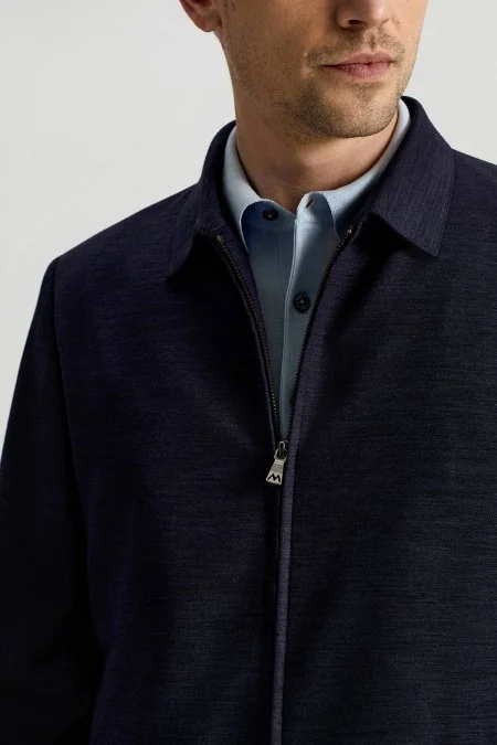 Lyocell Kumaş Fermuarlı Lacivert Spor Ceket