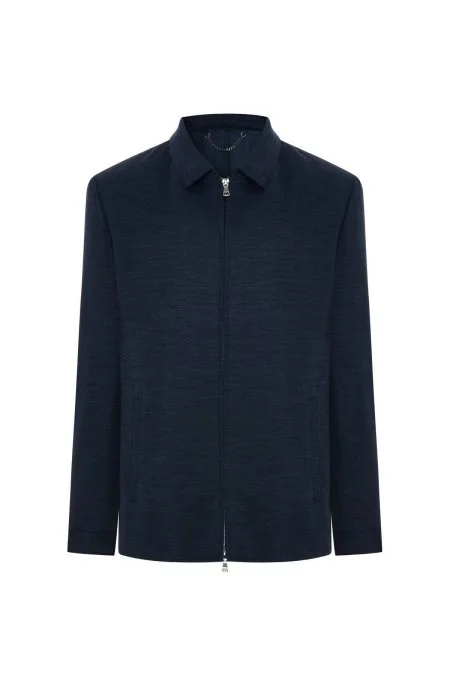 Lyocell Kumaş Fermuarlı Lacivert Spor Ceket