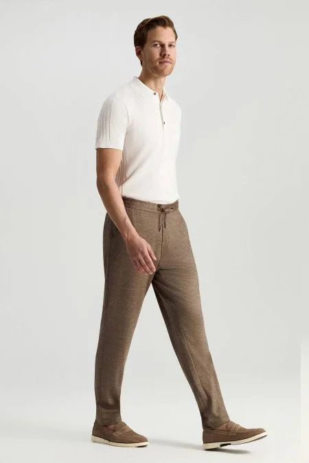 Lyocell Kumaş Kum Rengi Relax Chino Pantolon