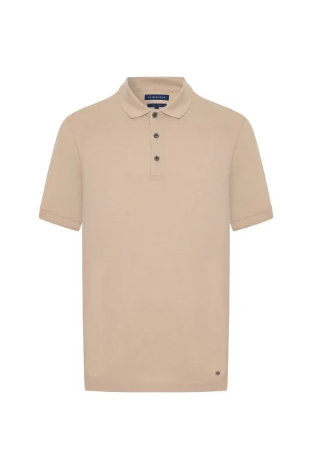 Lyocell Pamuk Kumaş Bej Polo Yaka T-Shirt