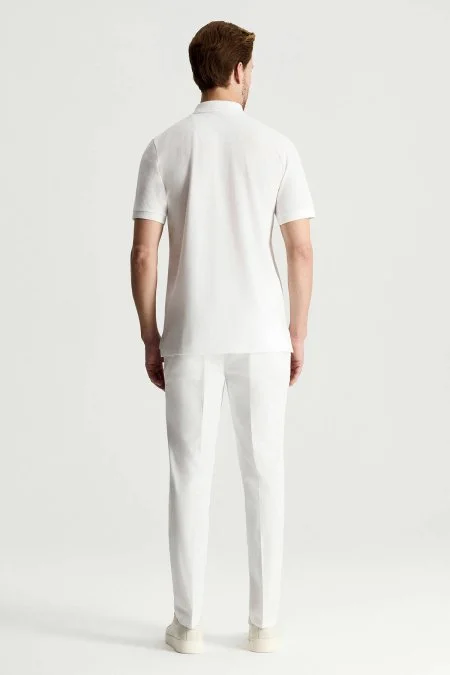 Lyocell Pamuk Kumaş Beyaz Polo Yaka T-Shirt