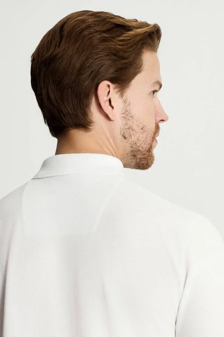 Lyocell Pamuk Kumaş Beyaz Polo Yaka T-Shirt