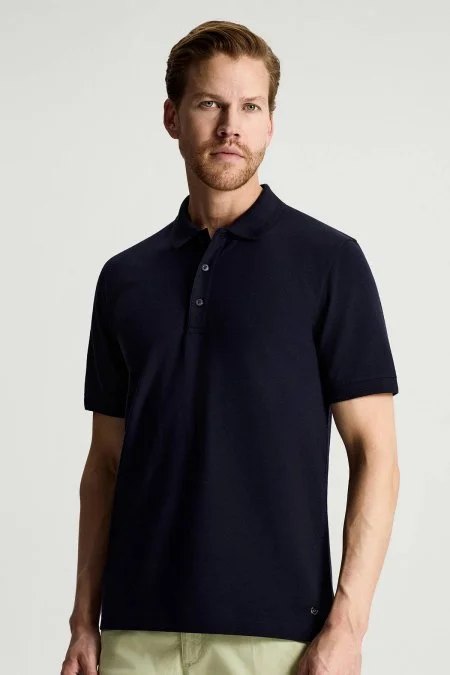 Lyocell Pamuk Kumaş Lacivert Polo Yaka T-Shirt