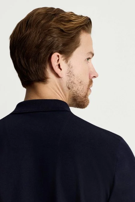 Lyocell Pamuk Kumaş Lacivert Polo Yaka T-Shirt