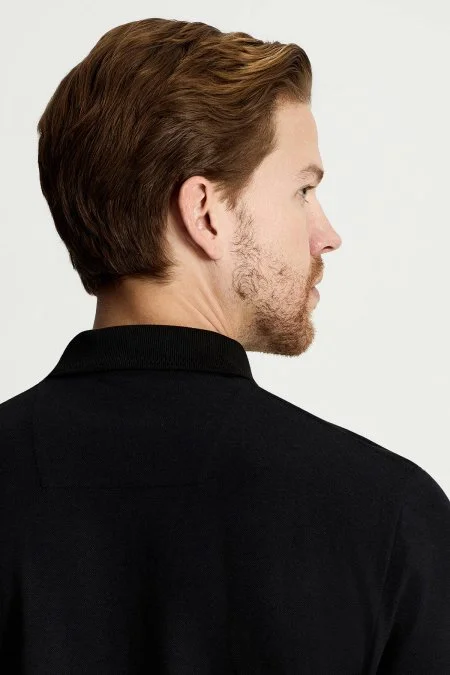 Lyocell Pamuk Kumaş Siyah Polo Yaka T-Shirt