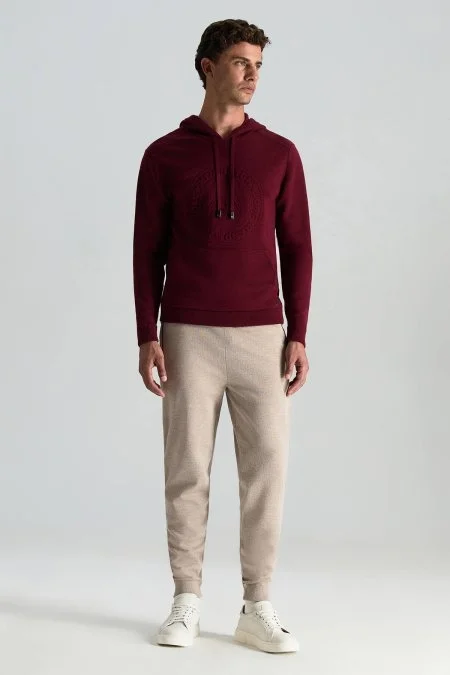 M Logolu Kapüşonlu Bordo Hoody