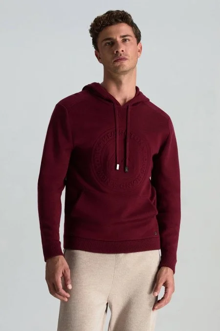 M Logolu Kapüşonlu Bordo Hoody