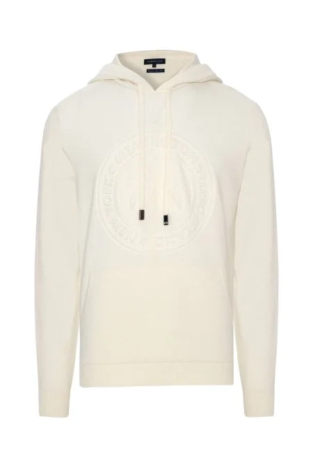 M Logolu Kapüşonlu Kırık Beyaz Hoody