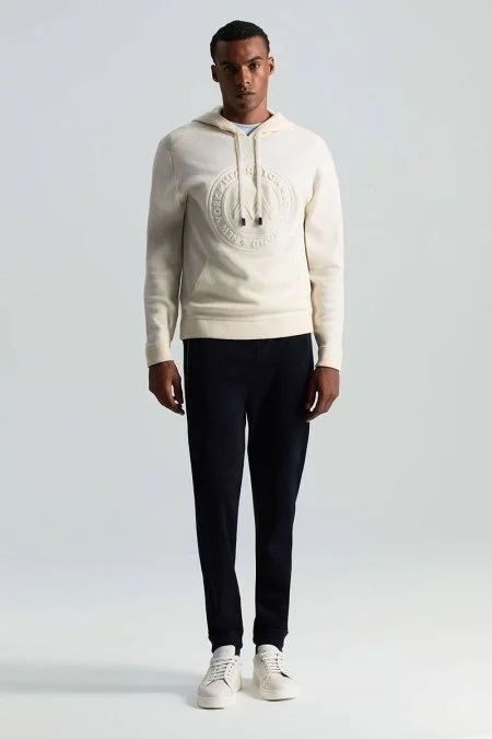 M Logolu Kapüşonlu Kırık Beyaz Hoody