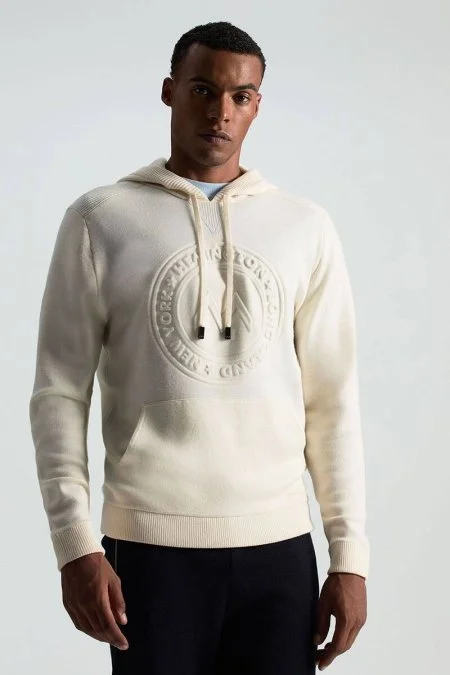 M Logolu Kapüşonlu Kırık Beyaz Hoody