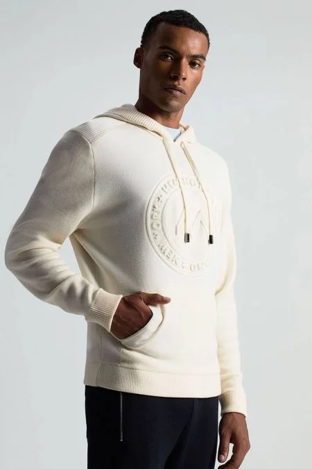 M Logolu Kapüşonlu Kırık Beyaz Hoody