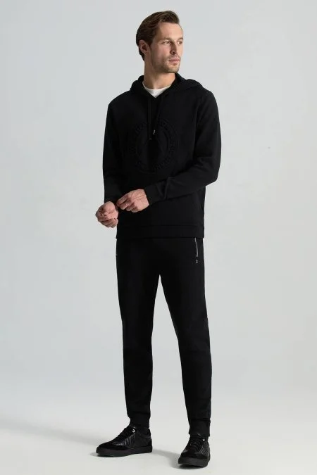 M Logolu Kapüşonlu Siyah Hoody