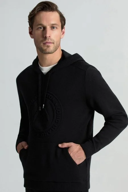 M Logolu Kapüşonlu Siyah Hoody