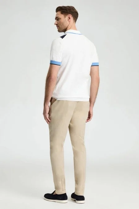 Mavi Beyaz Baklava Desen Triko Polo