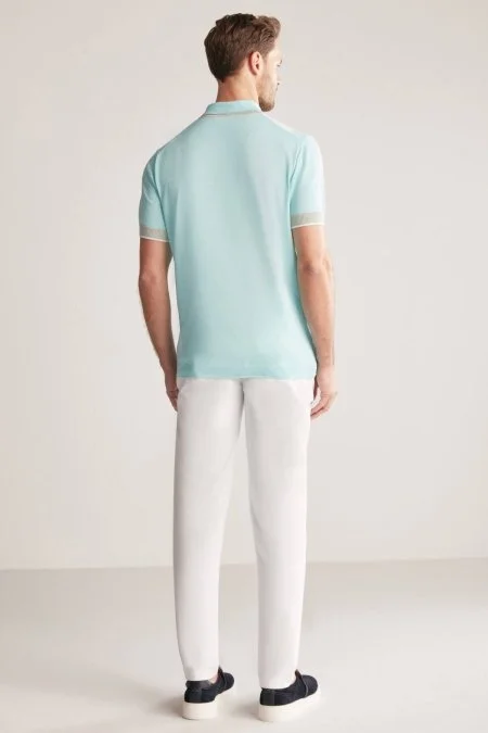 Mavi Yeşil Baklava Desen Triko Polo