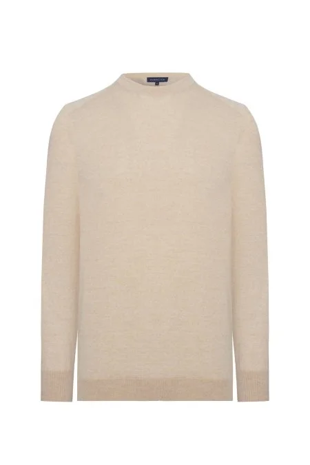 Merino Yün Açık Bej Bisiklet Yaka Triko