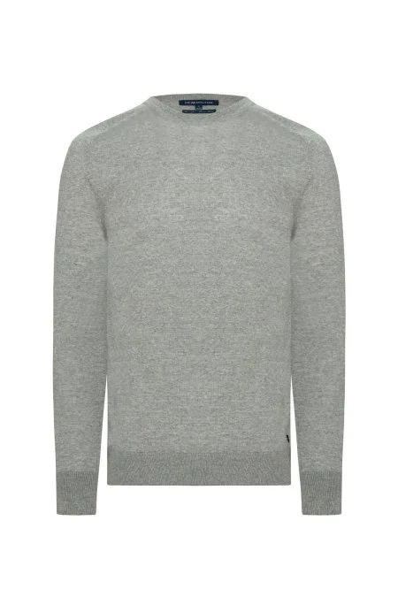 Merino Yün Açık Gri Bisiklet Yaka Triko