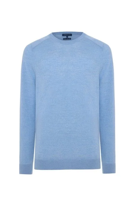 Merino Yün Açık Mavi Bisiklet Yaka Triko