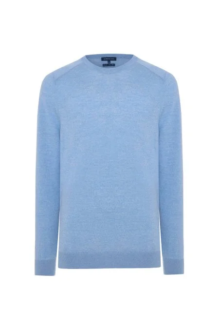 Merino Yün Açık Mavi Bisiklet Yaka Triko