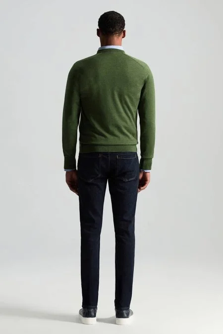 Merino Yün Açık Yeşil Bisiklet Yaka Triko