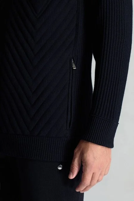 Merino Yün Activewear Lacivert Triko Ceket