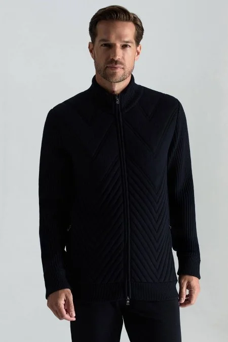 Merino Yün Activewear Lacivert Triko Ceket