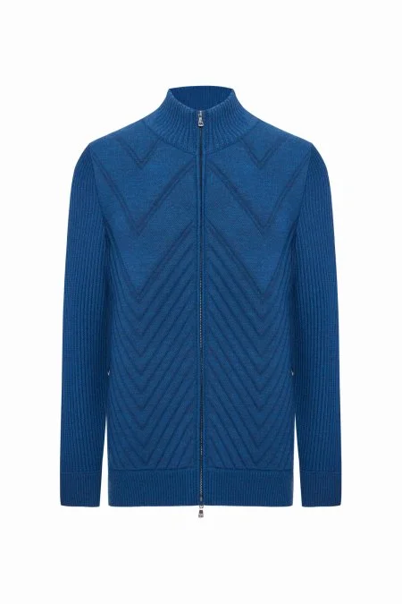 Merino Yün Activewear Mavi Triko Ceket