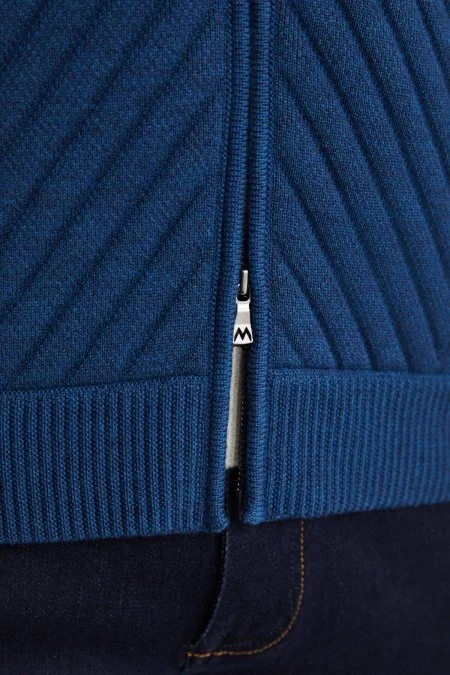 Merino Yün Activewear Mavi Triko Ceket