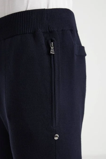 Lacivert Merino Yün Activewear Şerit Detaylı Triko Pantolon