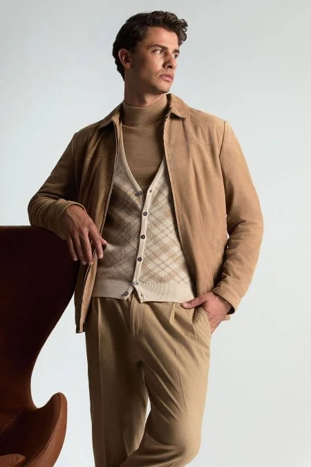 Merino Yün Baklava Desen Açık Bej Yelek