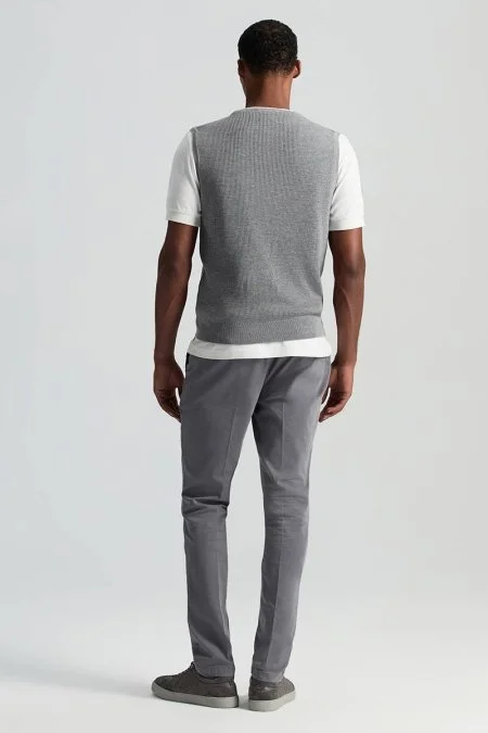 Merino Yün Baklava Desen Açık Gri Yelek