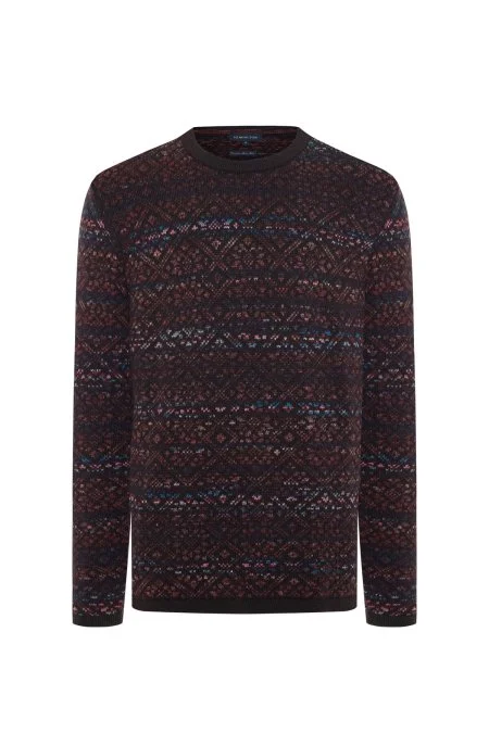 Merino Yün Etnik Desen Koyu Kahverengi Kazak