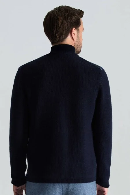 Merino Yün Etnik Desen Lacivert Hırka